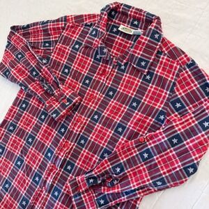 VTG Collections Etc Patriotic Plaid Womens Button Down MEDIUM Granny Chic Picnic